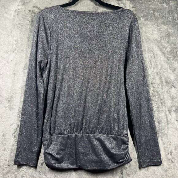 WHBM Wrap Top Womens Size Medium Gray Shimmer Faux Surplice Banded Waist - Picture 7 of 9